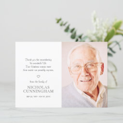 Memorial Simple Modern Photo Thank You Card | Zazzle