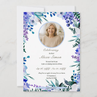 Memorial Soft Blue Floral Celebration of Life Invitation