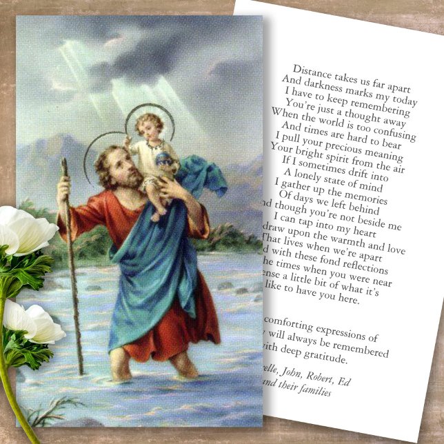 Memorial St Christopher Prayer Sympathy Cards (catholic, religious, celebration of life, in loving memory of, prayer cards for bereavement)