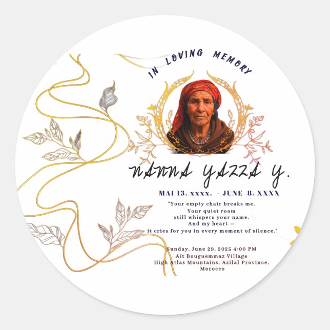 Memorial Sticker – Custom Round Design  (Front)