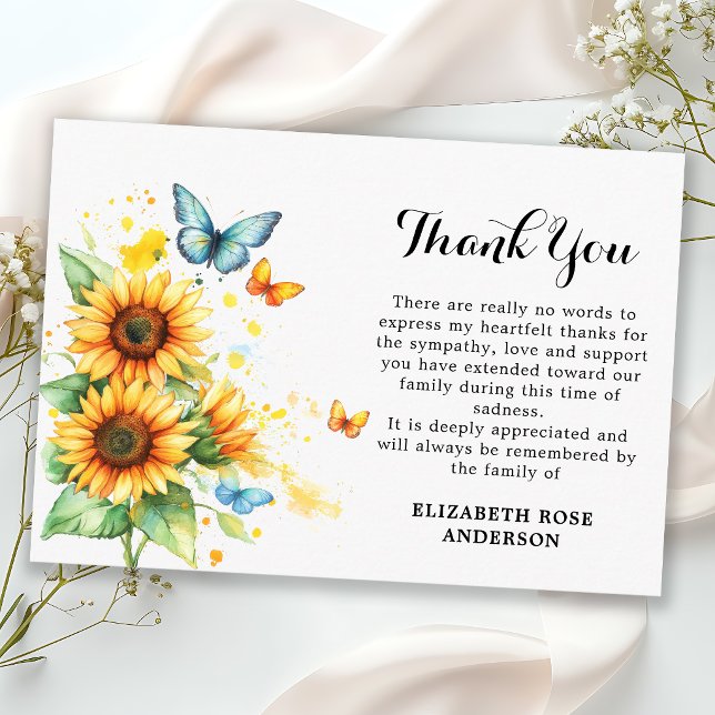 Memorial Sunflower Butterfly Sympathy Funeral Thank You Card (Creator Uploaded)