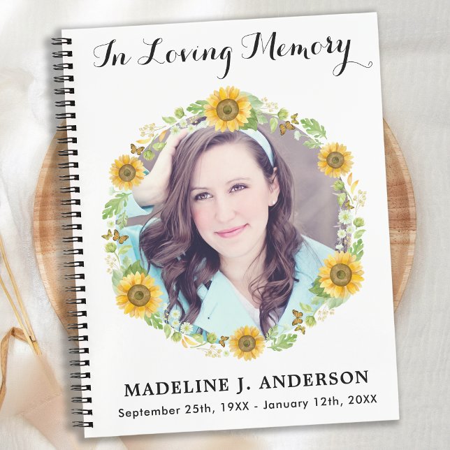 Memorial Sunflower Floral Photo Funeral Guestbook Notebook (Creator Uploaded)