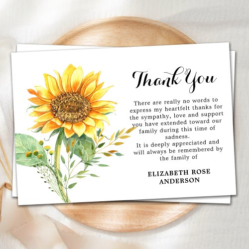 Memorial Sunflower Floral Sympathy Funeral Thank You Card
