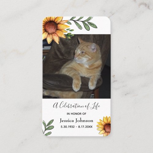 Memorial Sunflower Pray Card with One Photo Option