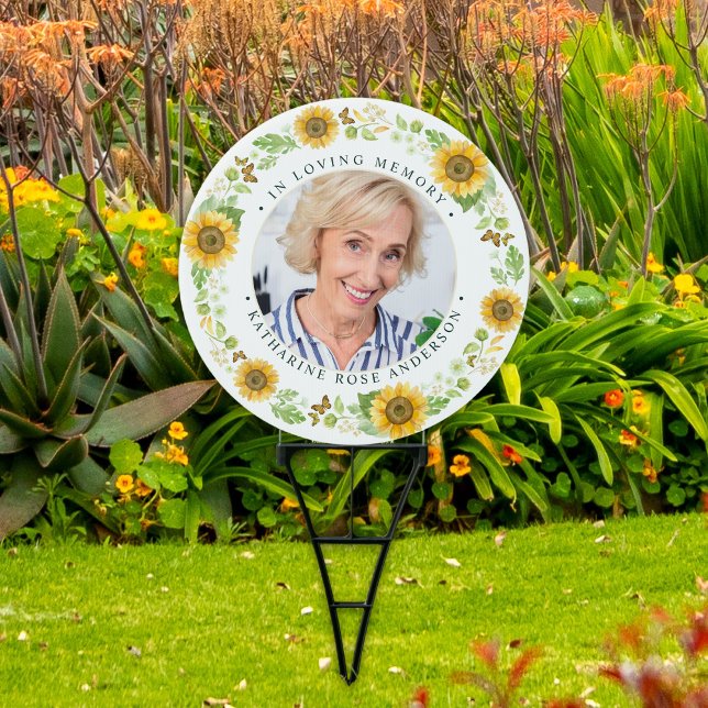 Memorial Sunflowers Personalized 2 Photo Cemetery Sign (Creator Uploaded)