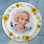 Memorial Sunflowers Personalized Photo Funeral Button<br><div class="desc">Honor your loved one with a custom photo memorial funeral button. This funeral button features elegant sunflowers and butterfly wreath, with your custom photo. Quote "In Loving Memory". Customize with favorite photo, and name. Perfect for funeral favors, celebration of life events and memorial services. COPYRIGHT © 2020 Judy Burrows, Black...</div>