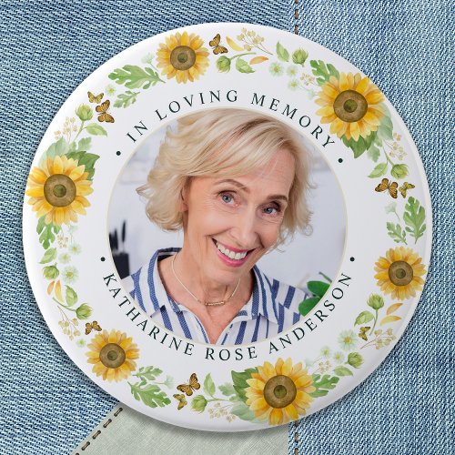 Memorial Sunflowers Personalized Photo Funeral Button