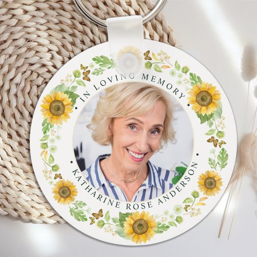 Memorial Sunflowers Personalized Photo Funeral Keychain