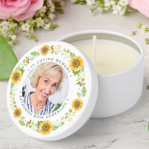 Memorial Sunflowers Personalized Photo Funeral Mini Candle Favors