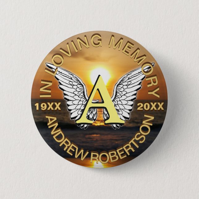 Memorial Sunset Monogram Pinback Button (Front)