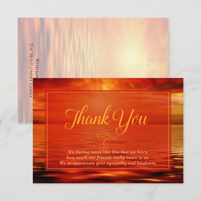 Memorial Sunset Ocean Horizon Thank You Card (Front/Back)