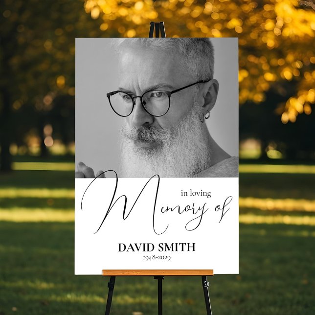 Memorial Template With Photo In Loving Memory Foam Board (Modern Minimalist Memorial Template With Photo Foam Board, Loss of Father)