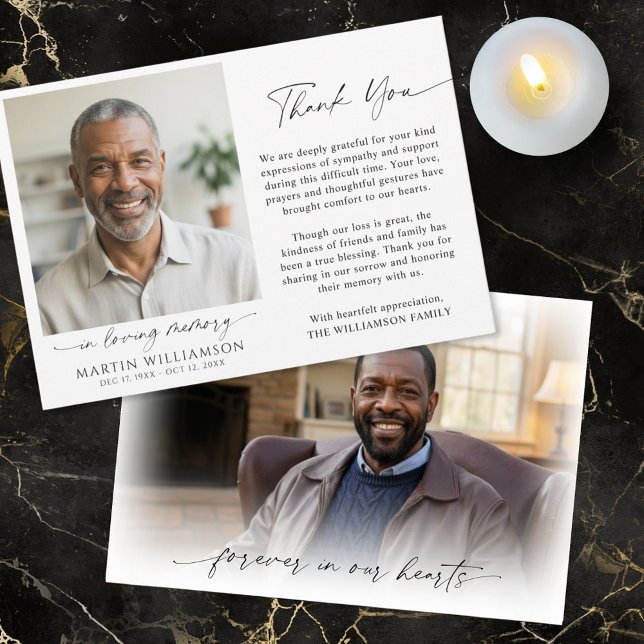 Memorial Thank You 2 Photo In Loving Memory Script Card (Creator Uploaded)