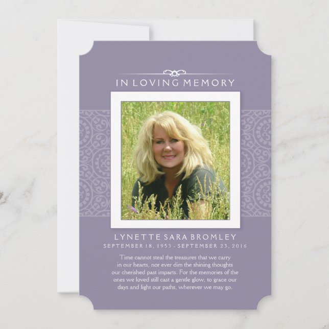 Memorial Thank You Lilac Purple Photo Announcement (Front)