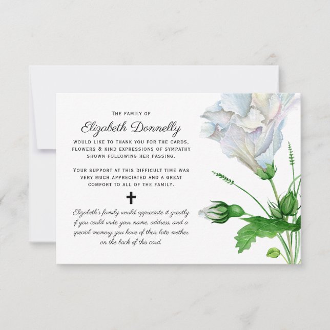 Memorial Thank You Note | Keepsake Funeral Memory Card (Front)