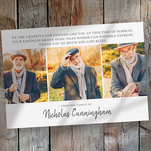 Memorial Three Custom Photo and Message Thank You  Note Card (Creator Uploaded)