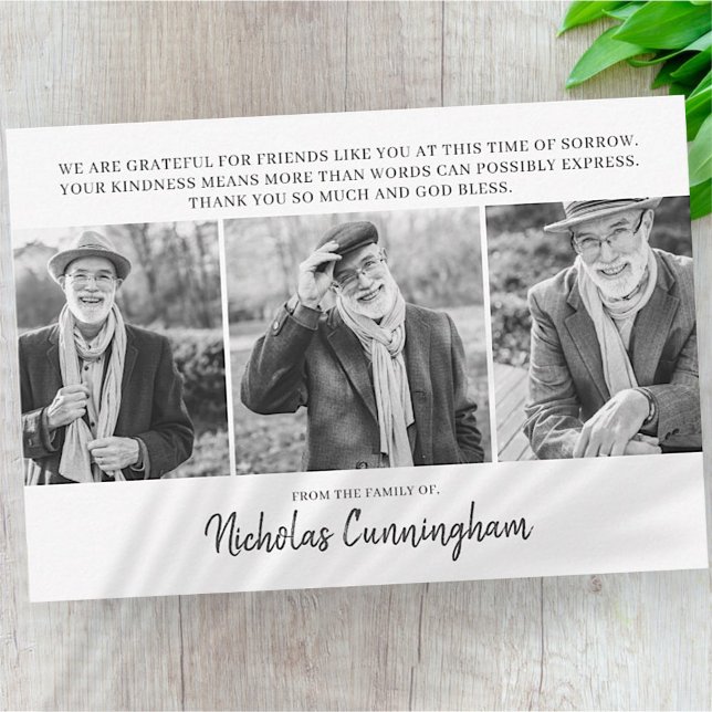 Memorial Three Custom Photo and Message Thank You  Note Card (Creator Uploaded)