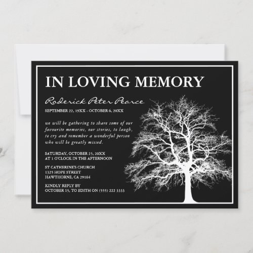 Memorial Tree  Funeral In Loving Memory Invitation