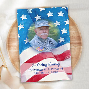 Memorial US Flag Photo Veteran Funeral Patriotic Thank You Card