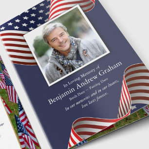 Memorial Veteran Patriotic American Flag Funeral Letterpress Thank You Card
