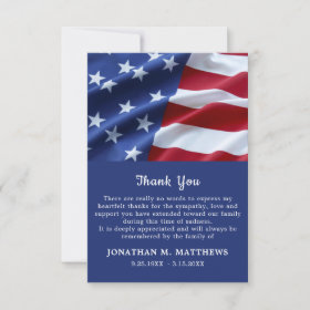 Memorial Veteran Patriotic American Flag Funeral Thank You Card