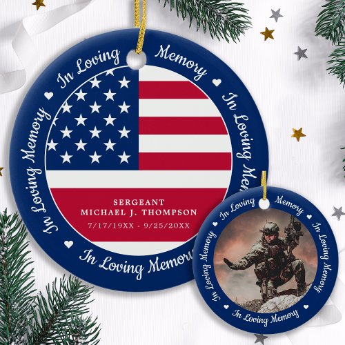 Memorial Veteran Photo USA American Flag Ceramic Ornament