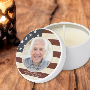 Memorial Vintage American Flag Photo Keepsake Mini Candle Favors