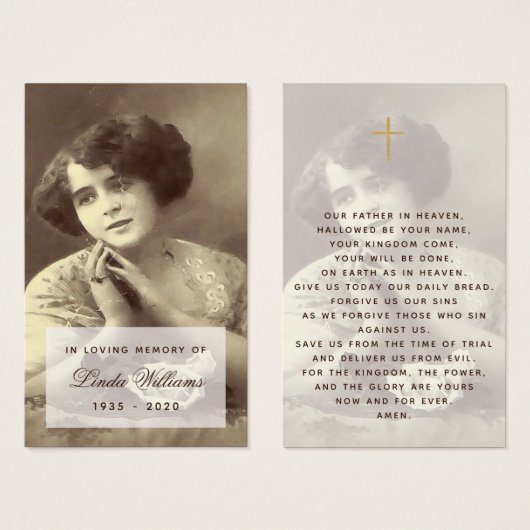 Memorial Vintage Photo Script Funeral Prayer Card (Front & Back)