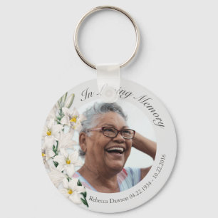 Memorial Vintage White Lily Flower Photo Custom Keychain