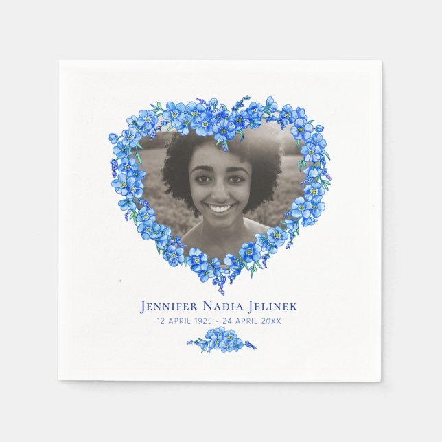 Memorial wake photo forget-me-nots napkins (Front)