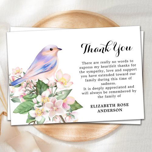 Memorial Watercolor Bird Floral Sympathy Funeral Thank You Card