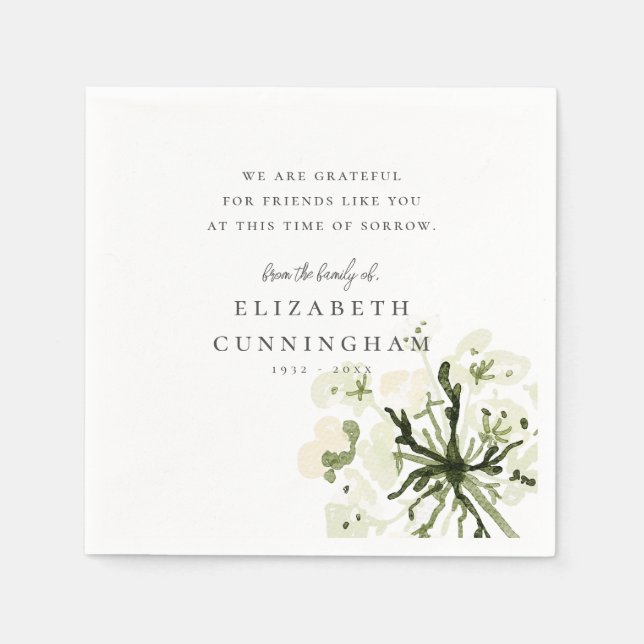 Memorial Watercolor Botanicals Floral Elegant Chic Napkins (Front)