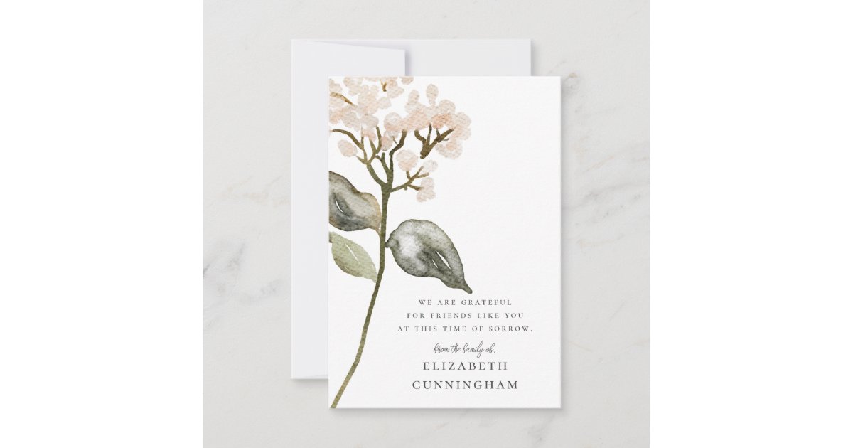 Memorial Watercolor Botanicals Floral Elegant Chic Thank You Card | Zazzle
