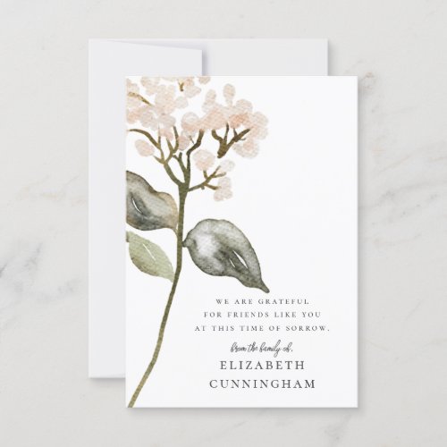 Memorial Watercolor Botanicals Floral Elegant Chic Thank You Card