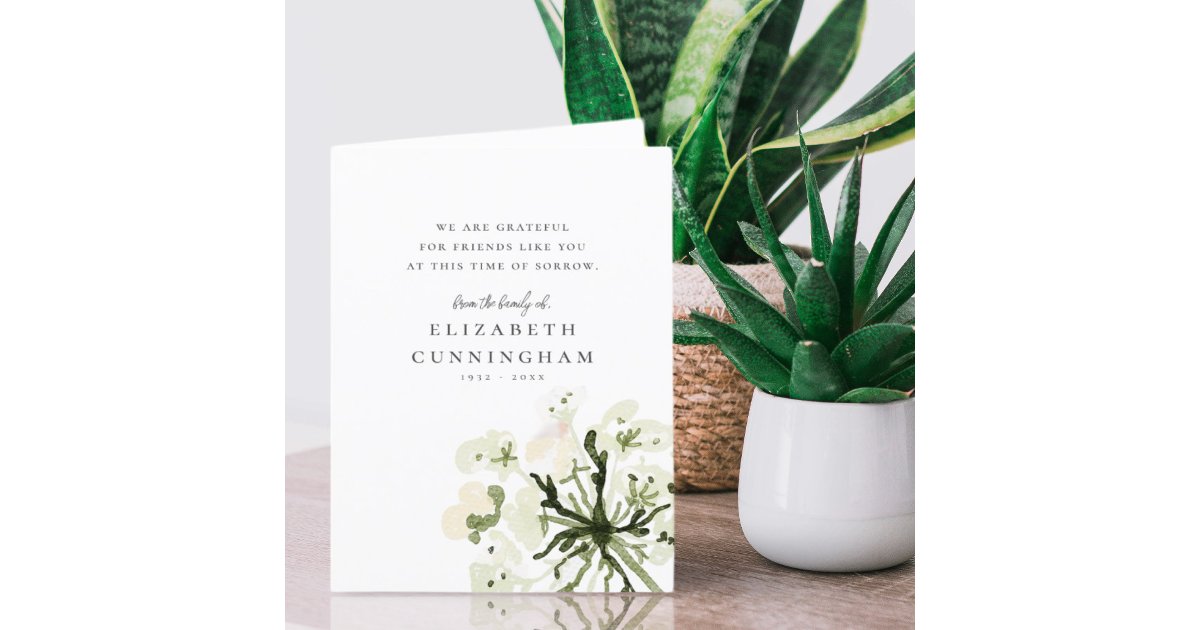 Memorial Watercolor Botanicals Floral Elegant Chic Thank You Card | Zazzle