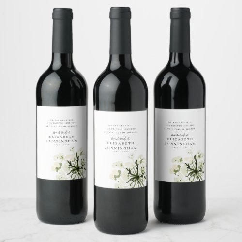 Memorial Watercolor Botanicals Floral Elegant Chic Wine Label