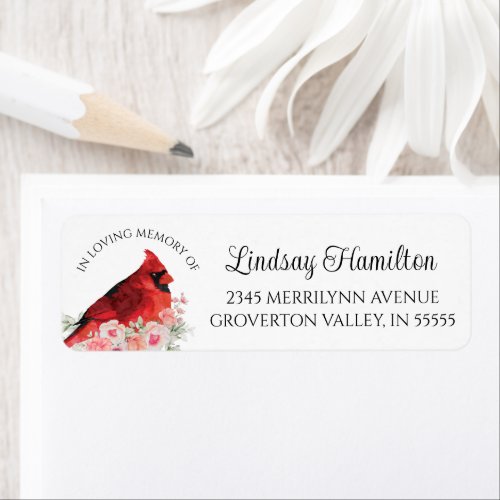 Memorial Watercolor Cardinal Floral Return Address Label