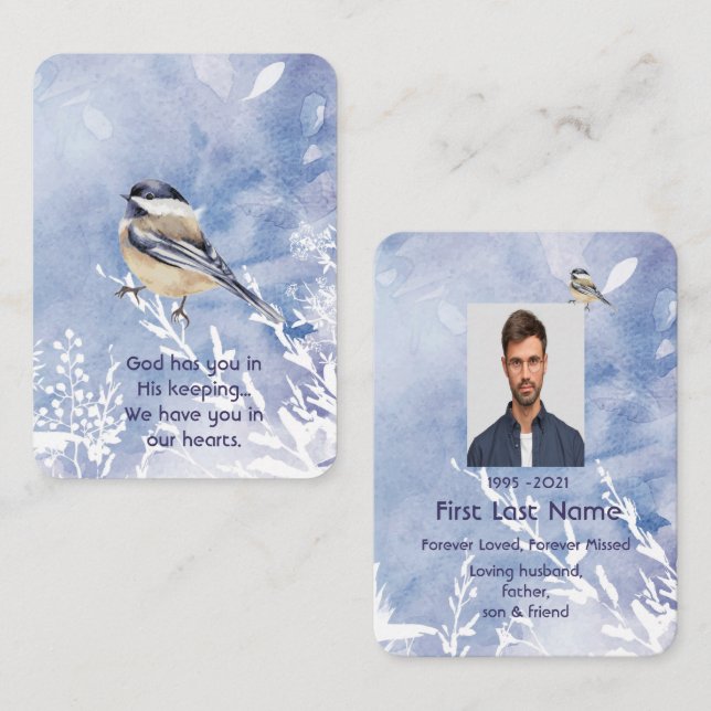 Memorial Watercolor Chickadee Bird Winter Nature  Business Card (Front/Back)