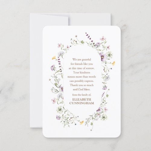 Memorial Watercolor Floral and Foliage Botanicals Thank You Card