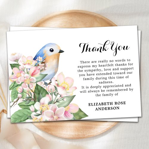 Memorial Watercolor Floral Bird Sympathy Funeral  Thank You Card