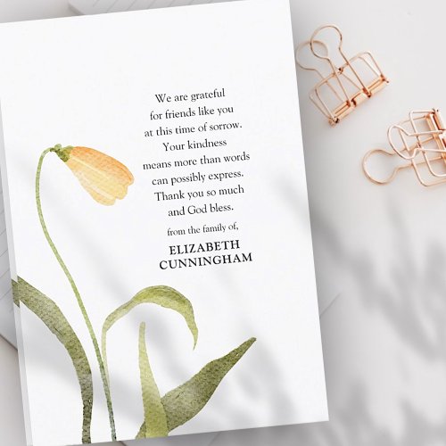 Memorial Watercolor Floral Botanicals Modern Chic Thank You Card