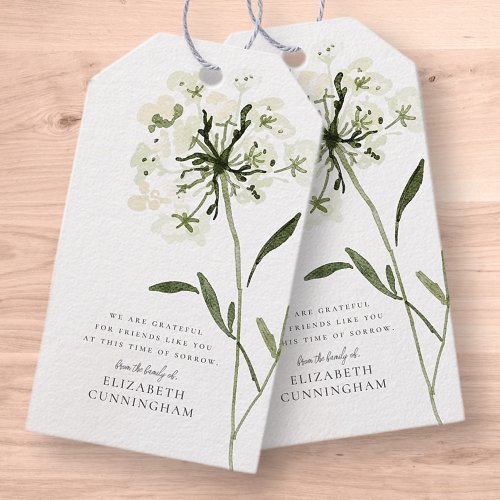 Memorial Watercolor Flower Botanicals Elegant Chic Gift Tags