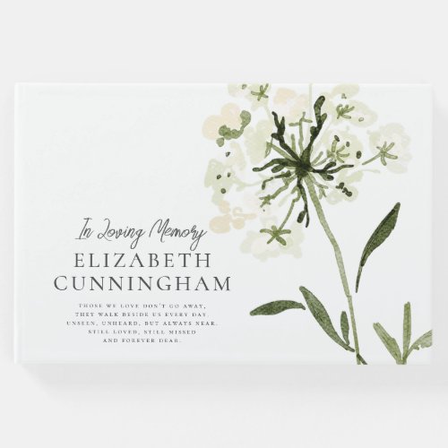 Memorial Watercolor Flower Botanicals Elegant Chic Guest Book