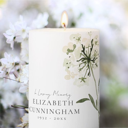 Memorial Watercolor Flower Botanicals Elegant Chic Pillar Candle