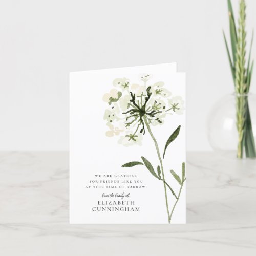 Memorial Watercolor Flower Botanicals Elegant Chic Thank You Card