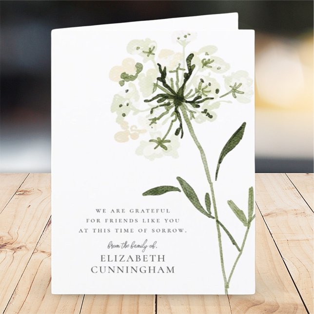 Memorial Watercolor Flower Botanicals Elegant Chic Thank You Card (Creator Uploaded)