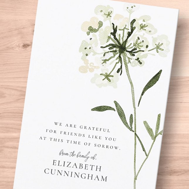 Memorial Watercolor Flower Botanicals Elegant Chic Thank You Card (Creator Uploaded)