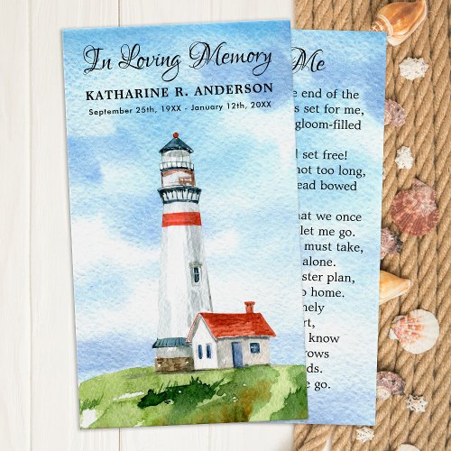Memorial Watercolor Lighthouse Funeral Prayer Card