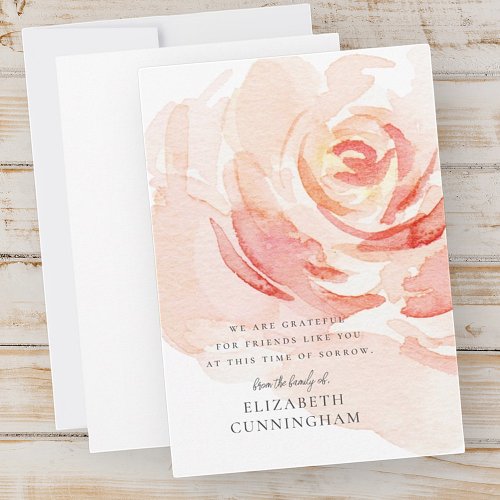 Memorial Watercolor Rose Flower Elegant Chic Thank You Card