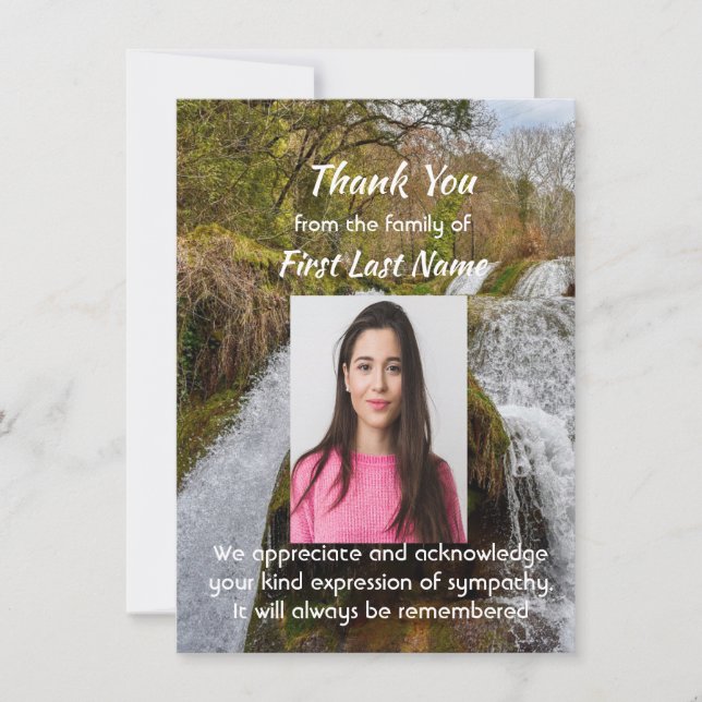 Memorial Waterfall Landscape Outdoors  Thank you Card (Front)